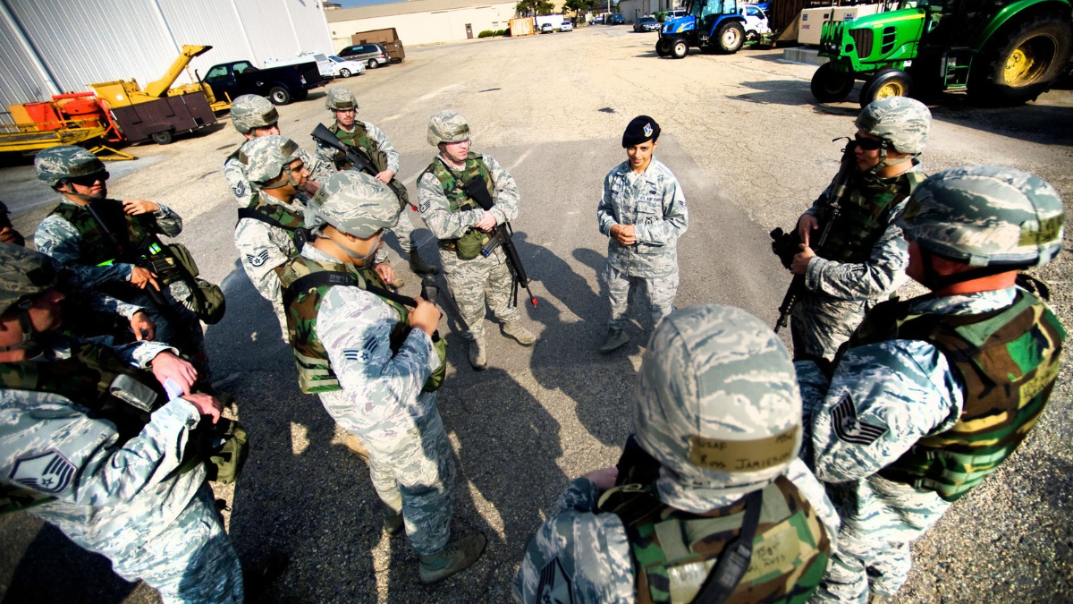 Veterans standing in a circle