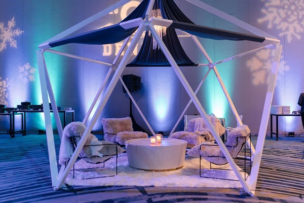 Cozy lounge area inside a geometric dome