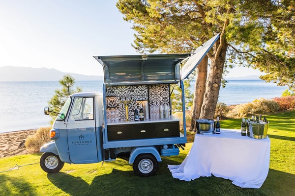 Mobile bar cart near the lakefront. 