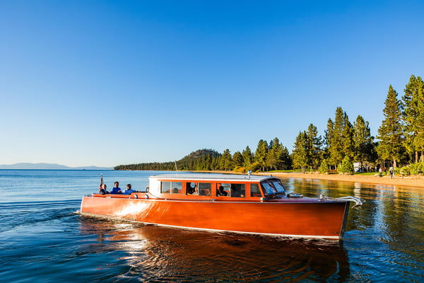 Vintage wooden boat on Lake Tahoe.