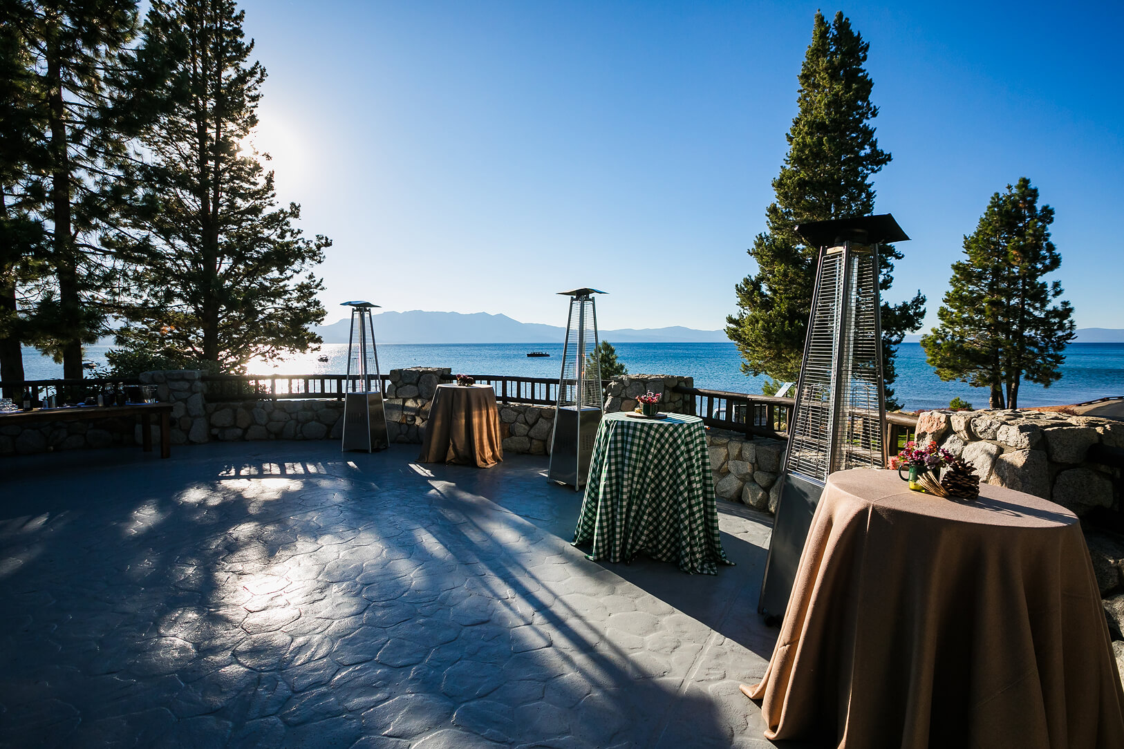Lakeside terrace overlooking Lake Tahoe. 