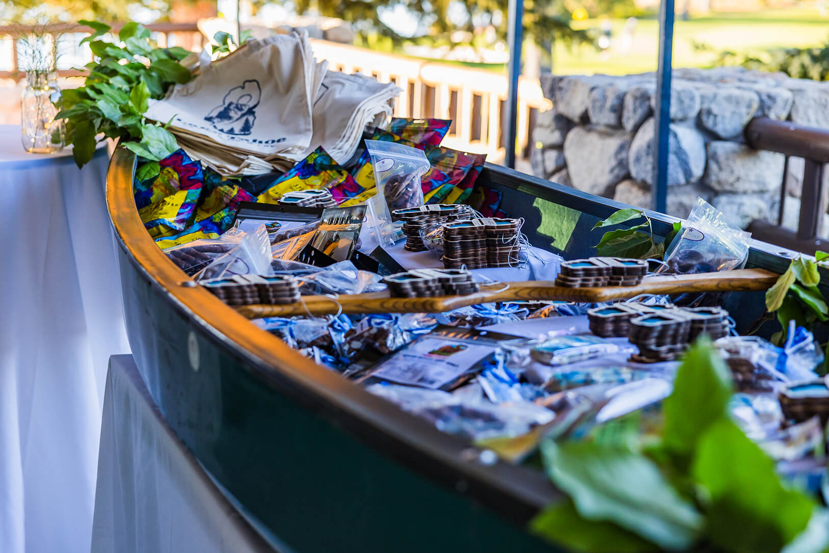 Welcome gift display with local treats. 