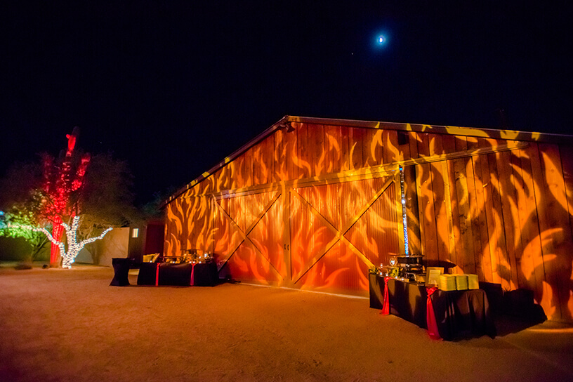 warehouse decorated with fire theme