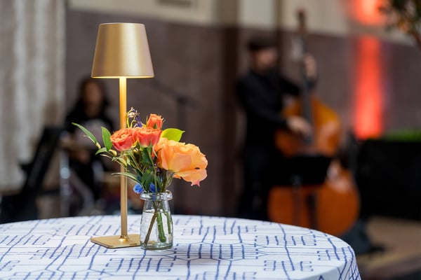 Floral centerpiece on a reception table.