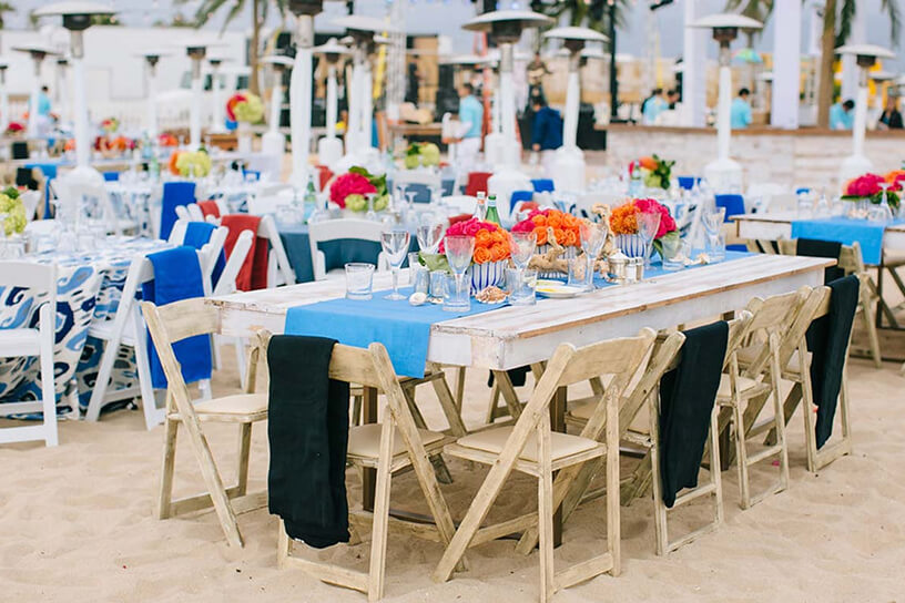 decorated table at beach