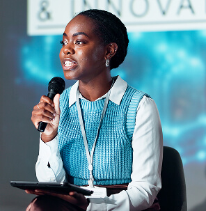 woman giving a talk