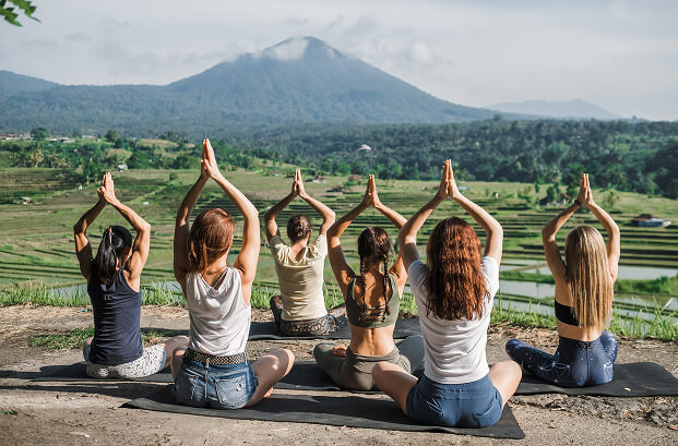 women in yoga class