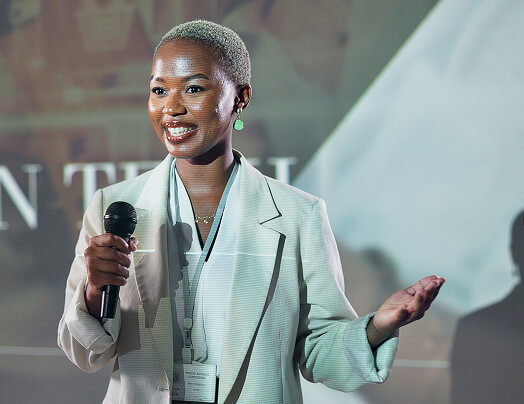 woman giving a talk