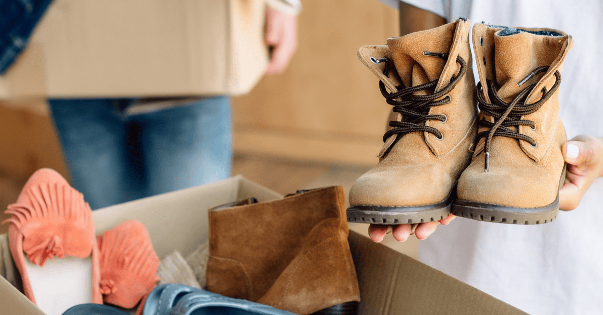 Children's boots prepared for donation.