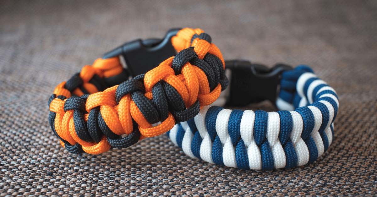 Handmade paracord bracelets in military colors.