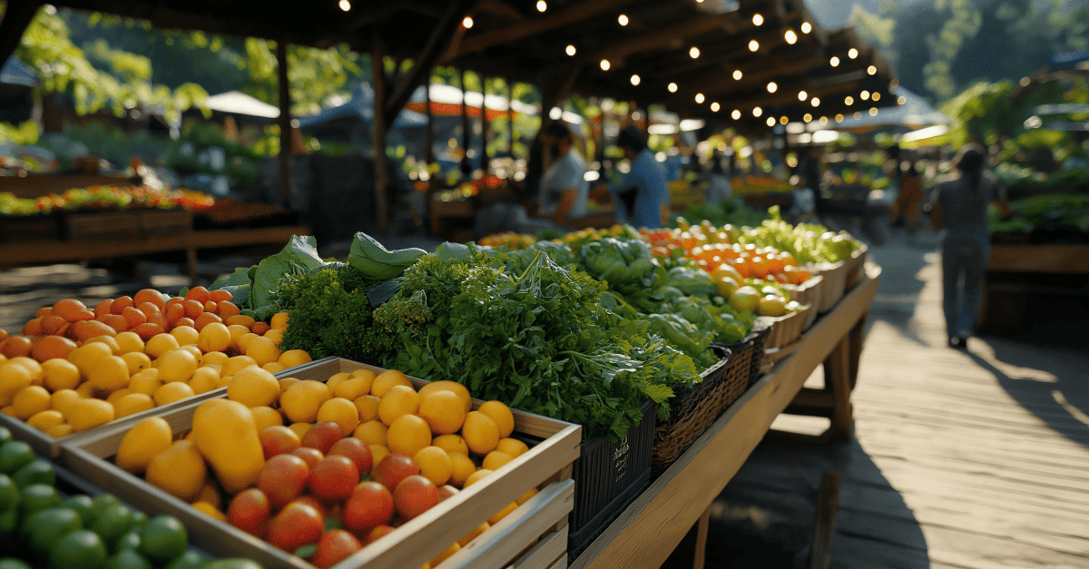 Fresh produce displayed at an outdoor market.